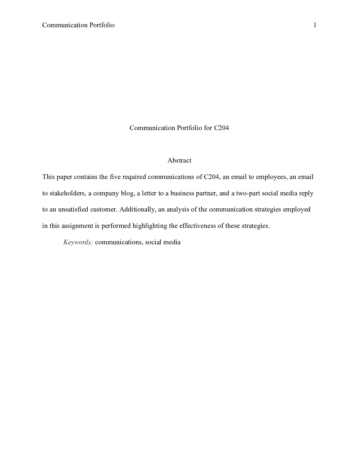 Preview of Communication Portfolio for C204    Communication Portfolio for C204  Abstract  This paper